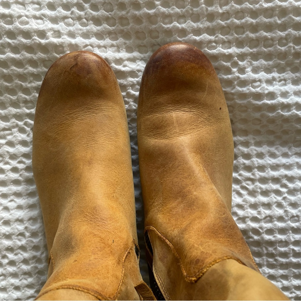 John Fluevog Radio KIPO Tan Calf Leather Moto Boots - Picture 6 of 9